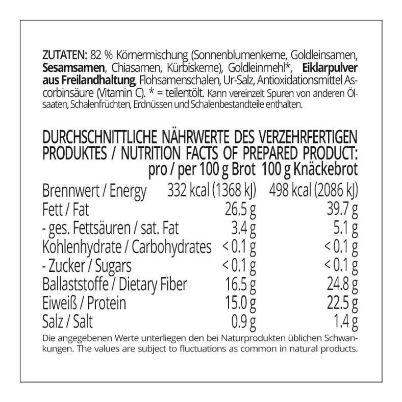 LCHF Körnerwunder für Brot, Brötchen & Knäckebrot low-carb glutenfrei keto paleo Eiweissbrot Backmischung