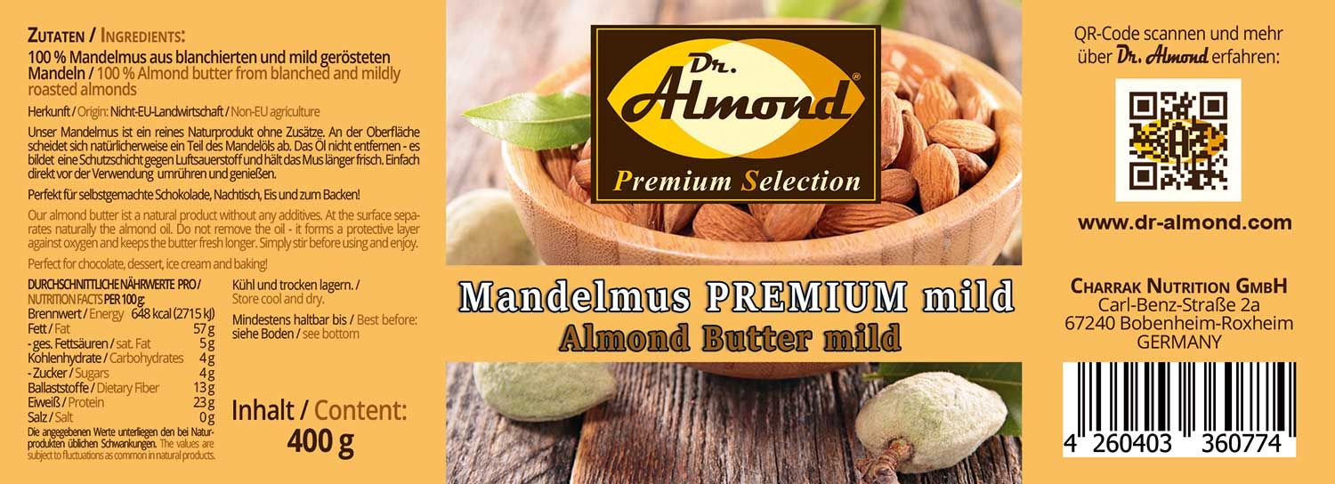 Mandelmus PREMIUM mild extra-fein vegan Brotaufstrich 400 g – Bild 3