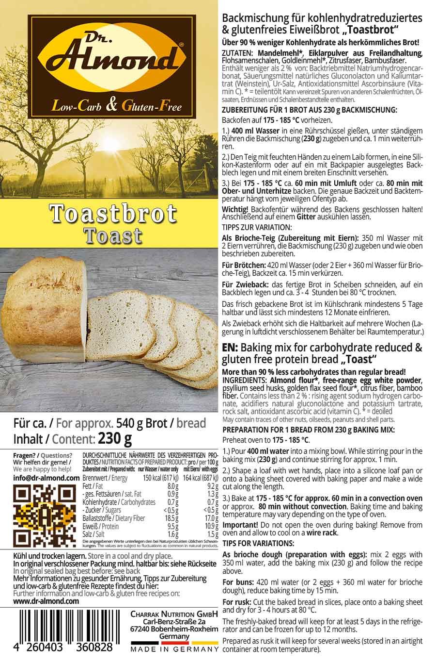 Toastbrot low carb glutenfrei paleo Brotbackmischung Brot selber backen keto