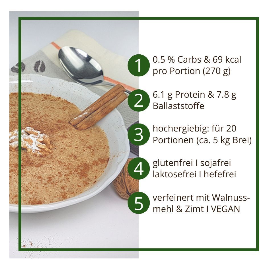 Frühstücksbrei low carb glutenfrei vegan WALNUSS-ZIMT 400 g