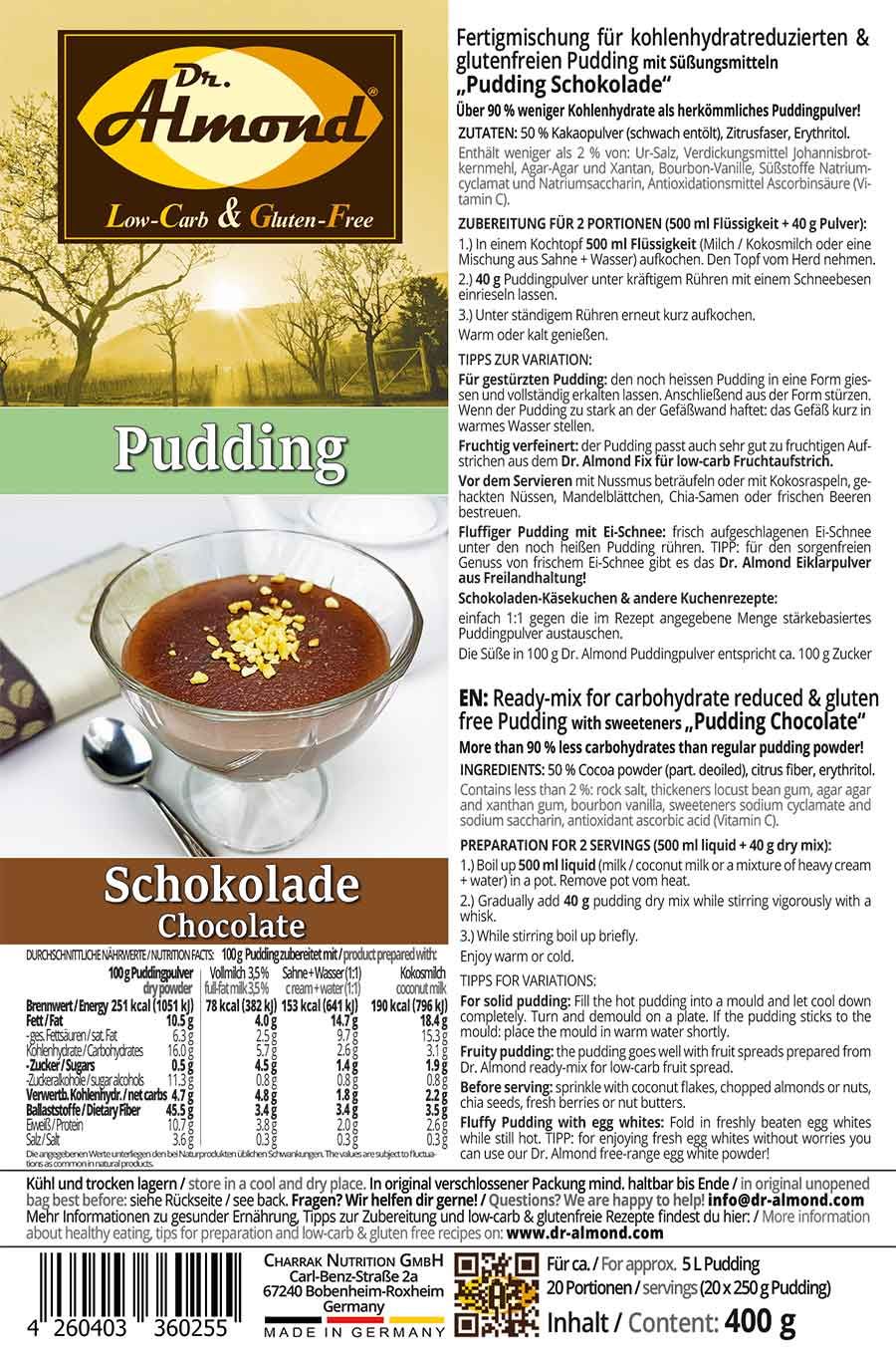Pudding low carb glutenfrei Schokoladenpudding zuckerfrei stärkefrei ohne stärke Puddingpulver