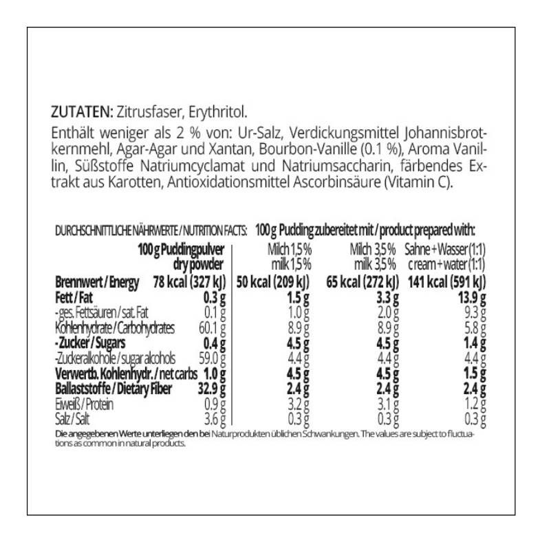 Pudding VANILLE low-carb glutenfrei keto – Puddingpulver ohne Stärke zuckerfrei laktosefrei vegan