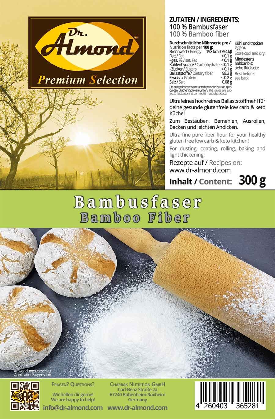 Bambusfaser Ballaststoffmehl low carb glutenfrei - Kartoffelfaser-Ersatz mit 0 % Kohlenhydraten - Zum Backen, Bemehlen & Ausrollen