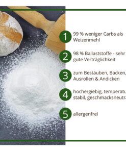 Bambusfaser Ballaststoffmehl low carb glutenfrei – Kartoffelfaser-Ersatz mit 0 % Kohlenhydraten – Zum Backen, Bemehlen & Ausrollen