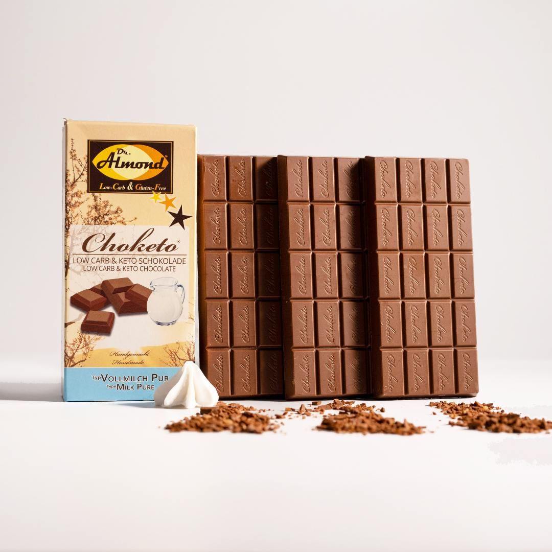 CHOKETO Low Carb & Keto Schokolade Typ VOLLMILCH PUR – 3 Tafeln – handgemacht