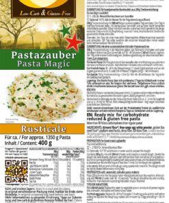 Pastazauber RUSTICALE Pasta Fertigmischung für Nudeln, Spaghetti & Spätzle low carb keto glutenfrei paleo