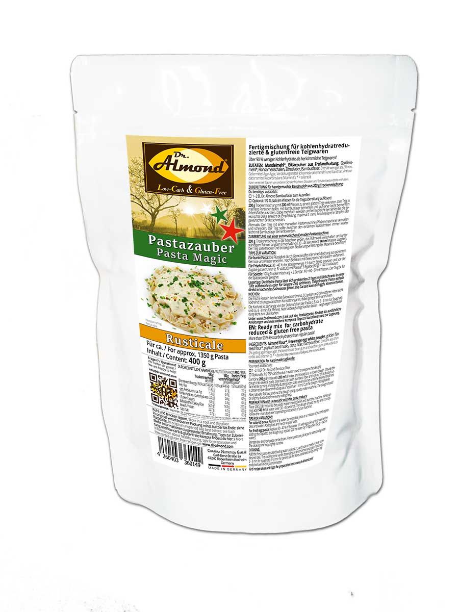Pastazauber RUSTICALE Pasta Fertigmischung für Nudeln, Spaghetti & Spätzle low carb keto glutenfrei paleo