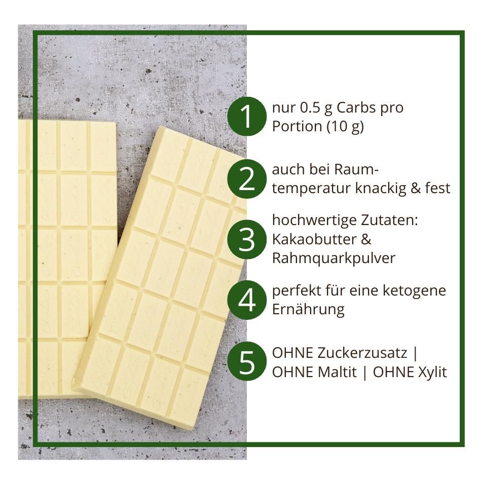 CHOKETO Low Carb & Keto Schokolade WEISSE JOGHURT-QUARK PUR – 3 Tafeln – handgemacht