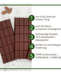 CHOKETO Low Carb & Keto Schokolade ZARTBITTER PUR – 3 Tafeln – handgemacht