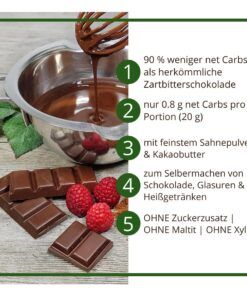 Schokoladenzauber ZARTBITTER – low-carb & keto Schokolade ohne Zuckerzusatz in Pulverform zum Selberschmelzen in 2 min
