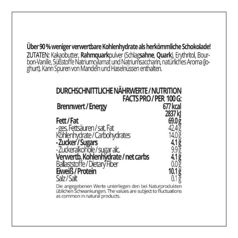 CHOKETO Low Carb & Keto Schokolade WEISSE JOGHURT-QUARK PUR – 3 Tafeln – handgemacht