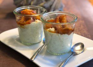 Rezept Milchreisdessert mit Joghurt und karamellisierten Pfirsichen