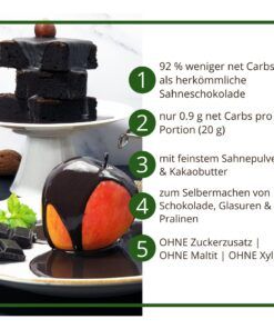 Schokoladenzauber SCHWARZE SAHNE – low-carb & keto Schokolade ohne Zuckerzusatz in Pulverform zum Selberschmelzen in 2 min