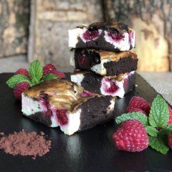 Rezept Cheesecake-Brownies mit Himbeeren lowcarb glutenfrei