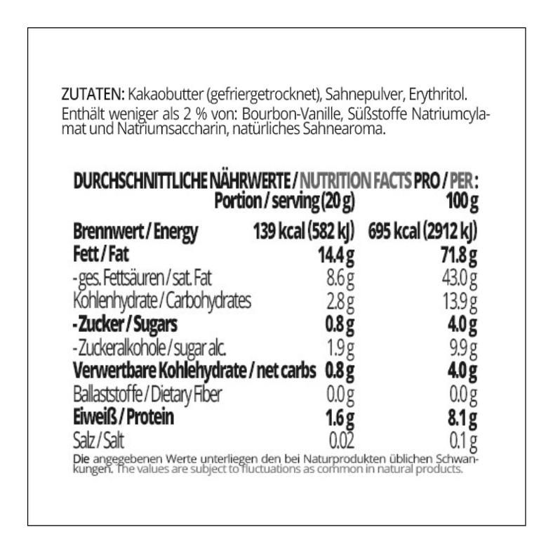 Schokoladenzauber WEISSE SAHNE – low-carb & keto Weisse Schokolade ohne Zuckerzusatz in Pulverform zum Selberschmelzen in 2 min
