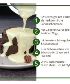 Schokoladenzauber WEISSE SAHNE – low-carb & keto Weisse Schokolade ohne Zuckerzusatz in Pulverform zum Selberschmelzen in 2 min