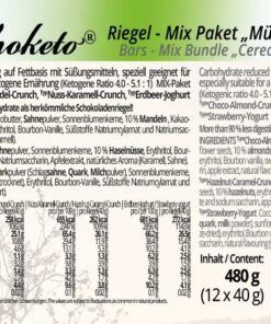 Low Carb Schokolade Schokoladenriegel Müsliriegel zuckerfrei keto maltitfrei xylitfrei Diabetikergeeignet