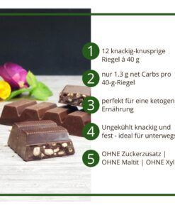 Choketo RIEGEL Schoko-Mandel-Crunch Müsli | low carb & keto Schokolade | handgemacht | ohne Zuckerzusatz | 12er Pack