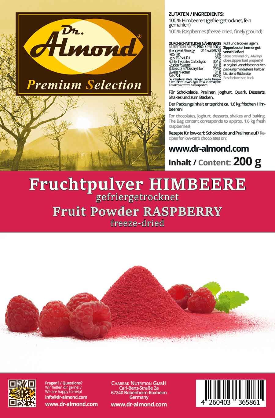 Fruchtpulver-HIMBEERE Himbeerpulver gefriergetrocknet 100% Natur OHNE Kerne