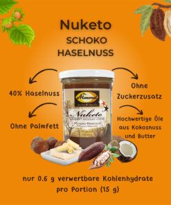 Nuketo SCHOKO-HASELNUSS Gourmet Nougat-Creme low carb keto | ohne Zuckerzusatz | ohne Palmöl