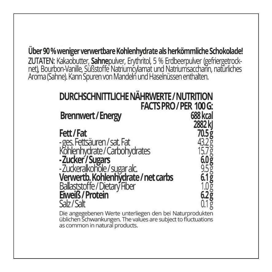 CHOKETO Low Carb & Keto Schokolade ERDBEER-SAHNE – 3 Tafeln – handgemacht