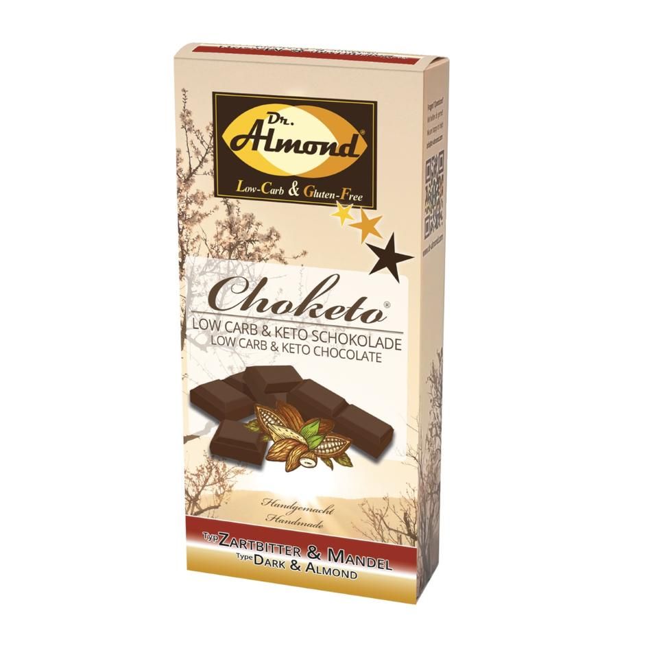CHOKETO Low Carb & Keto Schokolade ZARTBITTER & MANDEL – 3 Tafeln – handgemacht – ohne Zuckerzusatz