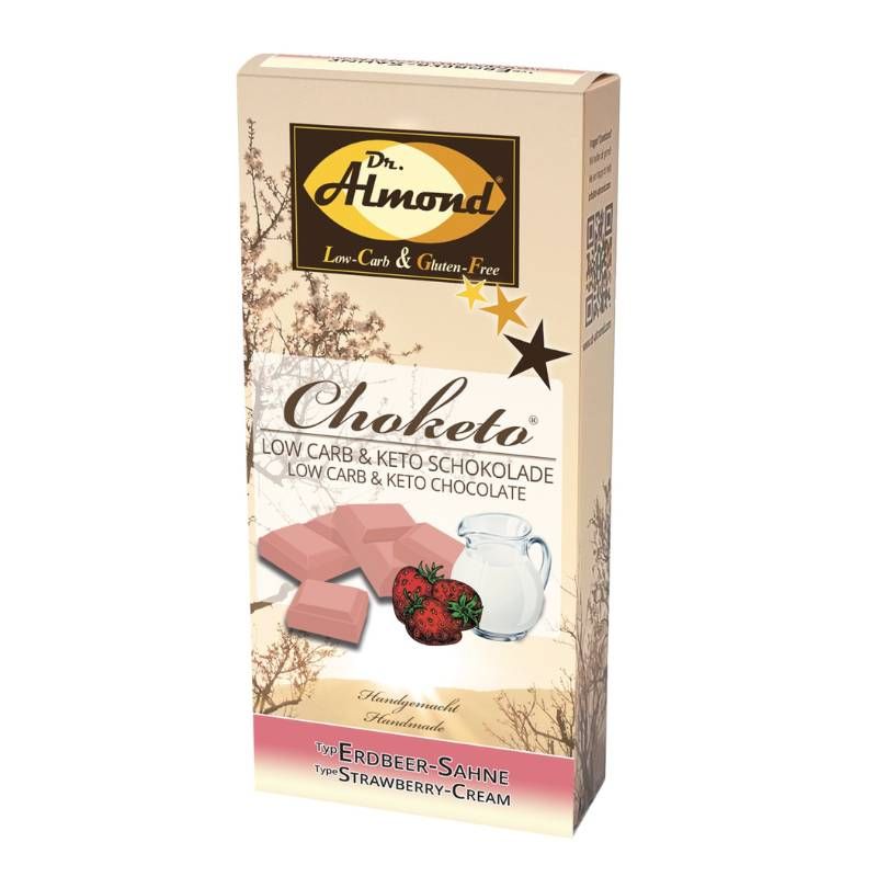 CHOKETO Low Carb & Keto Schokolade ERDBEER-SAHNE – 3 Tafeln – handgemacht