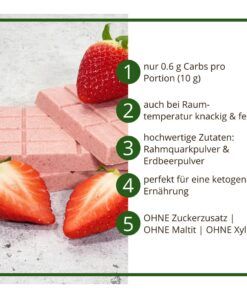 CHOKETO Low Carb & Keto Schokolade ERDBEER-SAHNE – 3 Tafeln – handgemacht