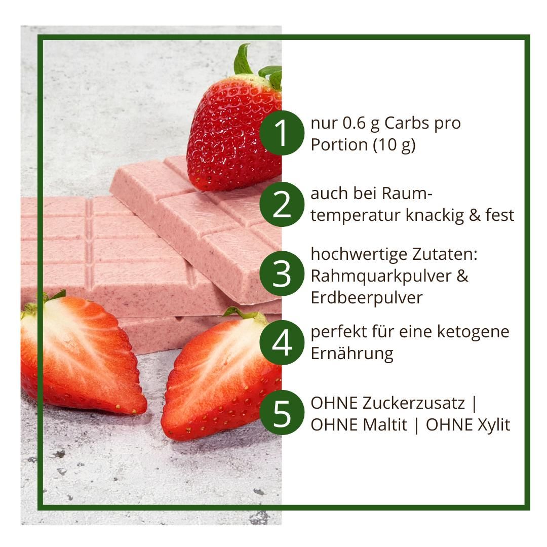 CHOKETO Low Carb & Keto Schokolade ERDBEER-SAHNE – 3 Tafeln – handgemacht