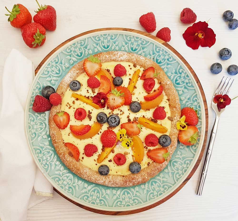 Rezept Früchte Kollagen Pizza lowcarb glutenfrei