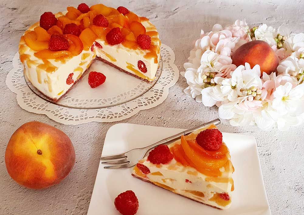Rezept Pfirsich Melba No bake Cake lowcarb glutenfrei