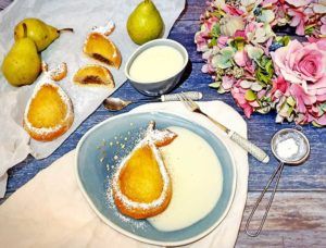 Rezept Gefüllte Birne im Mandelkleid mit Vanillesauce lowcarb glutenfrei