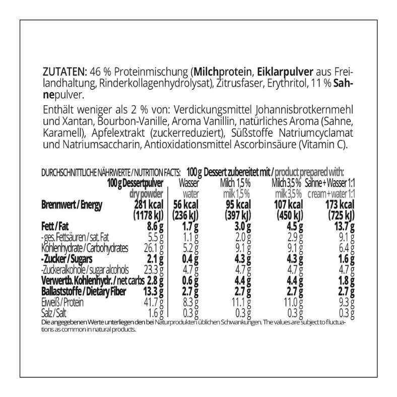 Proteindessert KARAMELL-SAHNE Dessertcreme low carb glutenfrei ohne Zuckerzusatz