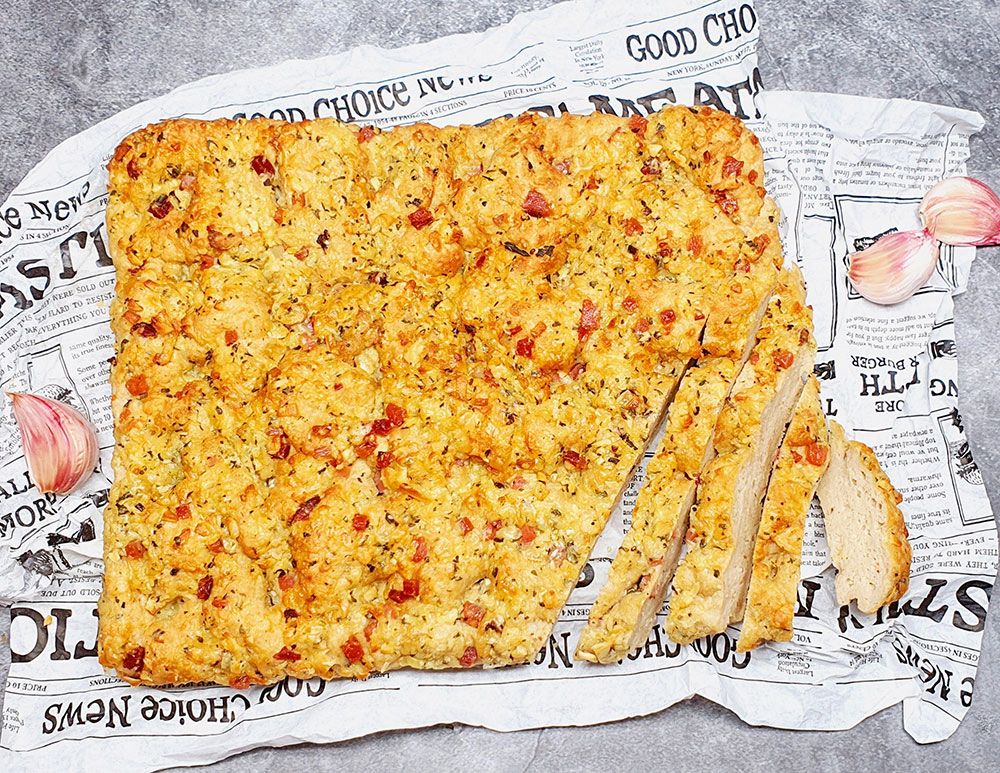Rezept Knoblauch Speck Focaccia lowcarb keto glutenfrei