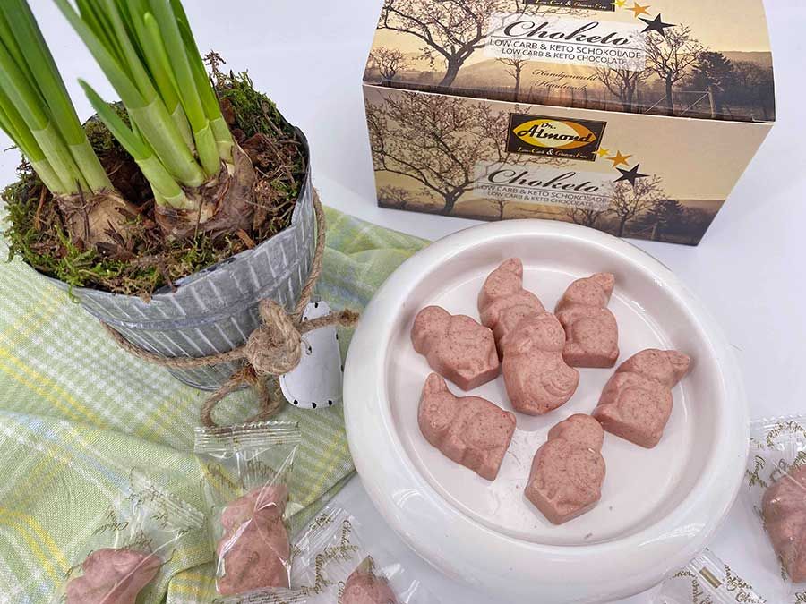 CHOKETO Frühlingsfreunde ERDBEER-SAHNE – Low Carb & Keto Schokoladenfiguren – handgemacht