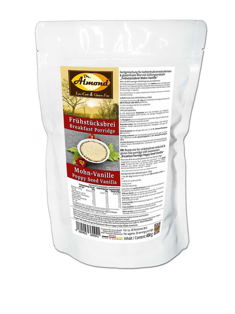 Frühstücksbrei low carb glutenfrei vegan MOHN-VANILLE 400 g