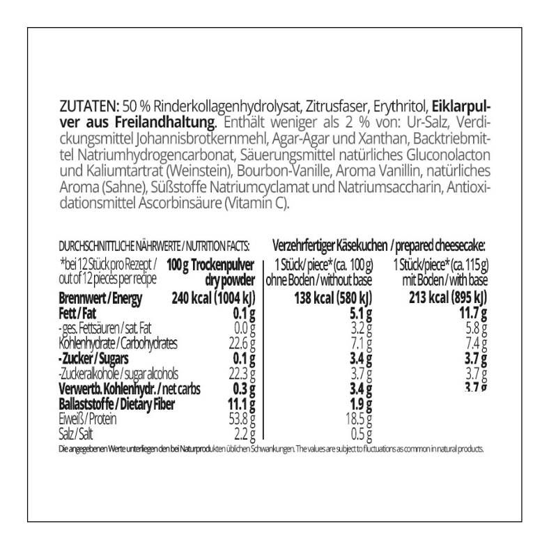 KÄSEKUCHENZAUBER KOLLAGEN Fertigmischung für Protein-Käsekuchen – low-carb, glutenfrei, sojafrei, keto Käsekuchenhilfe