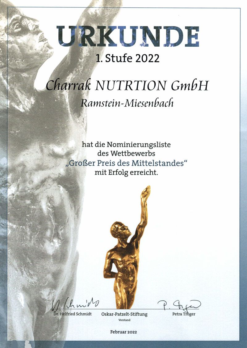 Charrak Nutrition zum „Großen Preis des Mittelstandes“ zum zweiten Mal in Folge nominiert