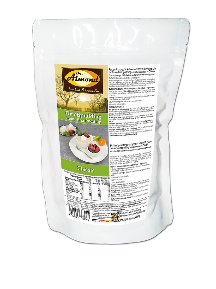 Grießpudding CLASSIC low-carb glutenfrei keto - Grießbrei ohne Stärke zuckerfrei laktosefrei vegan