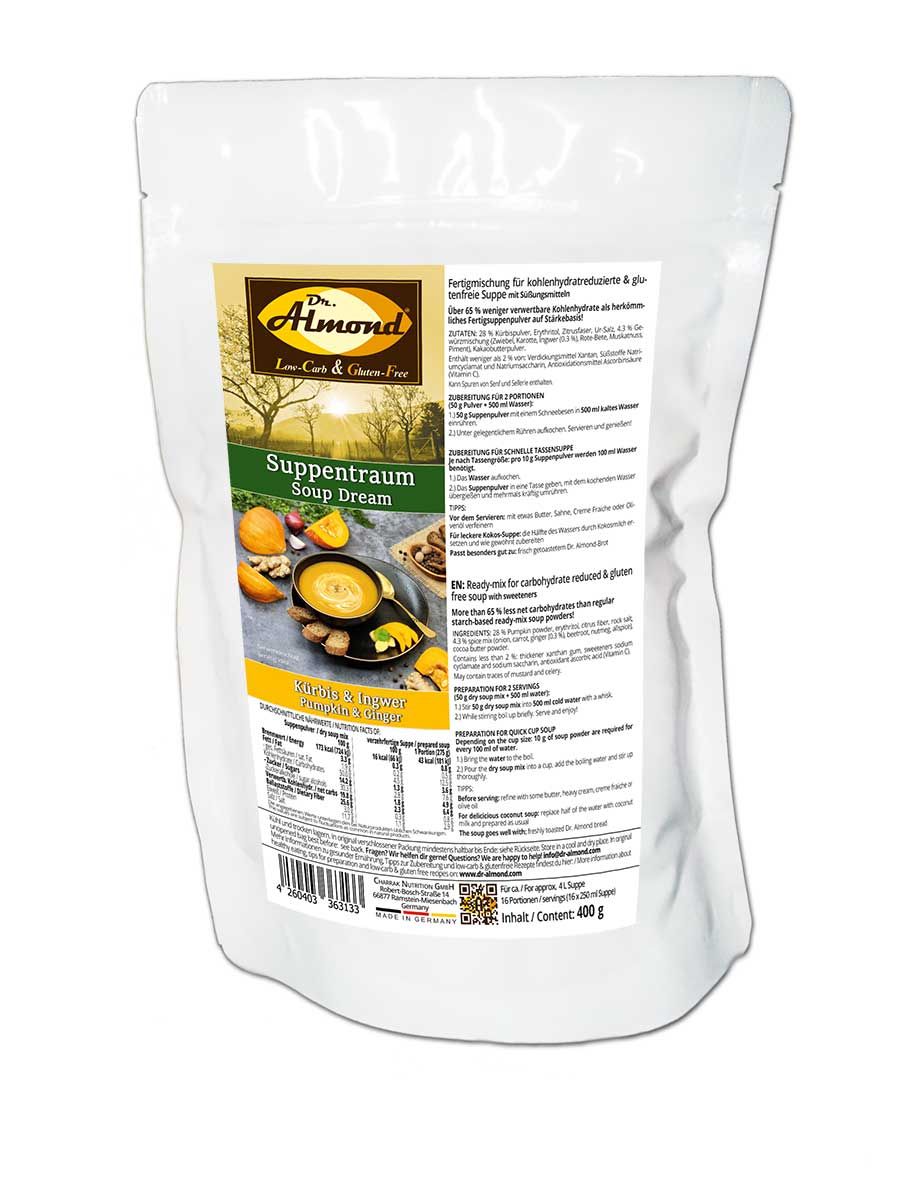 Suppentraum Kürbis & Ingwer Tütensuppe low-carb glutenfrei keto vegan