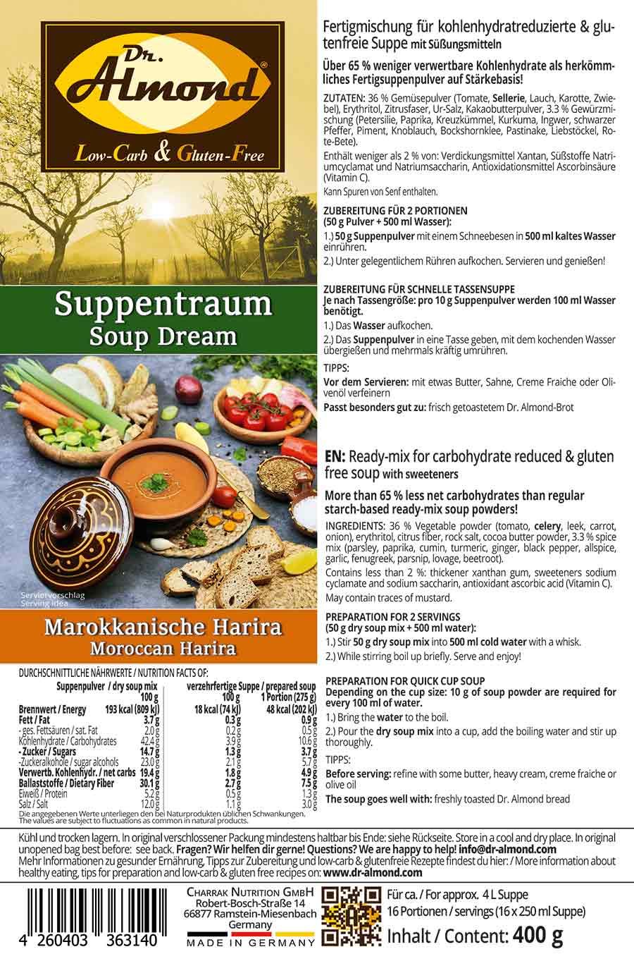 Suppentraum Marokkanische Harira Tütensuppe low-carb glutenfrei keto vegan