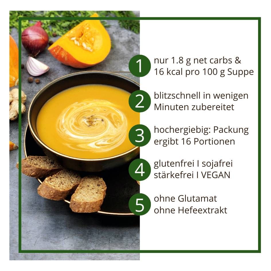 Suppentraum Kürbis & Ingwer Tütensuppe low-carb glutenfrei keto vegan