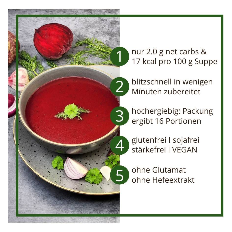 Suppentraum Rote-Bete & Feine Kräuter Tütensuppe low-carb glutenfrei keto vegan