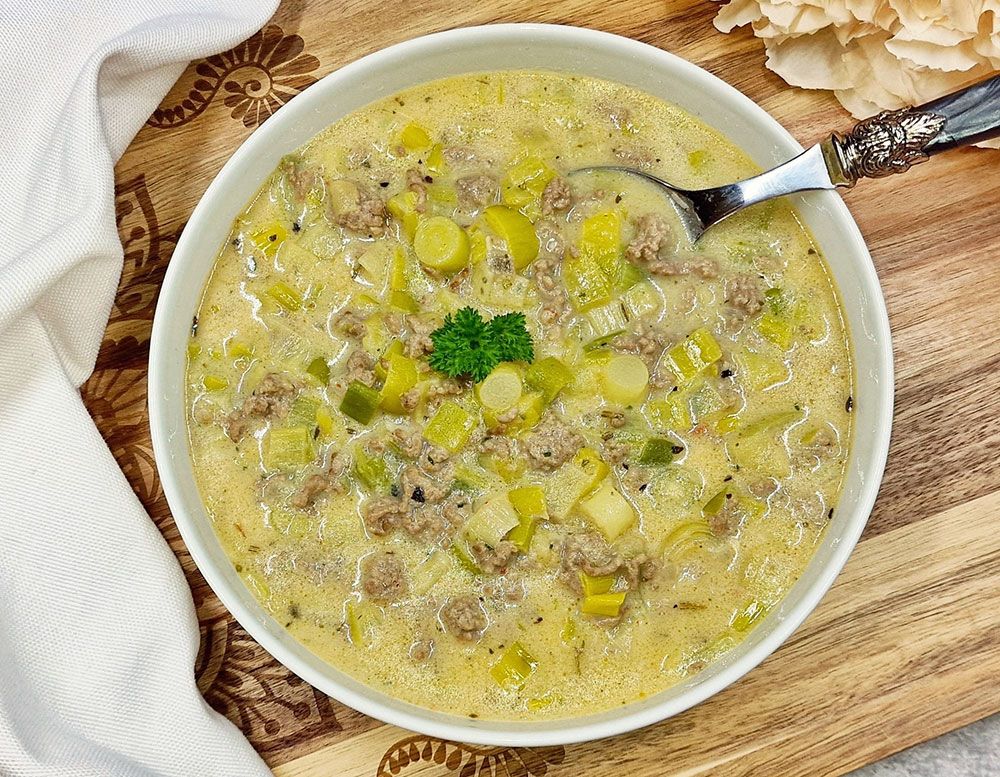 Rezept Hackfleisch Käse Lauch Suppe low carb keto glutenfrei