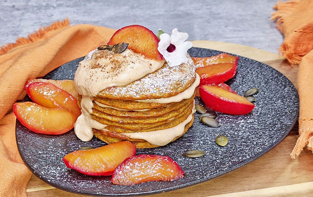 Rezept Spicy Kürbis Pancake mit Haselnuss Zimtcreme low-carb keto glutenfrei