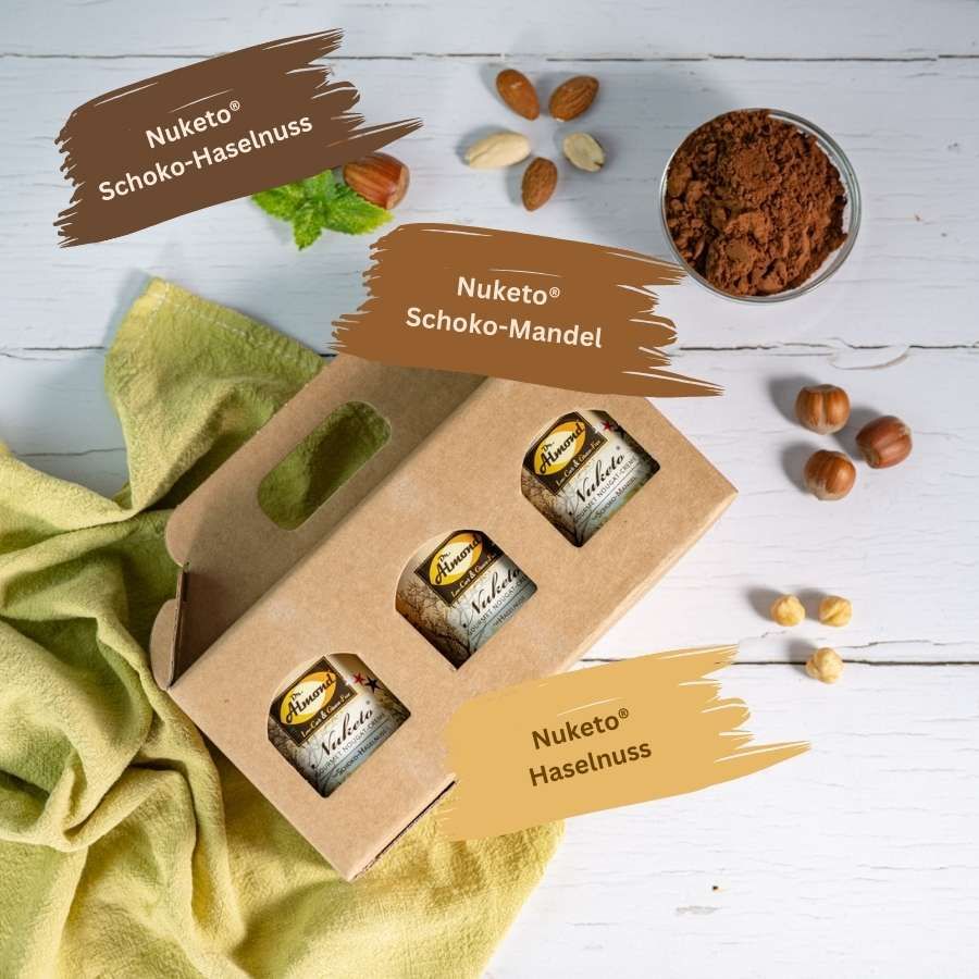 Probierset Nuketo HASELNUSS & MANDEL Gourmet Nougat-Creme low carb keto | 3 Sorten Aufstrich | ohne Zuckerzusatz | ohne Palmöl – Bild 3